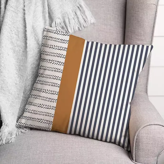 Kirklands Home Navy & Burnt Orange Stripes Indoor/Outdoor Pillow