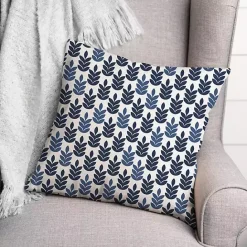 Discount Kirklands Home Navy & White Leaves Indoor/Outdoor Pillow