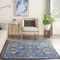 Best Kirklands Home Navy and Beige Botanical Area Rug, 5x7