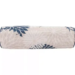 Hot Kirklands Home Navy and Beige Floral Outdoor Bolster Pillow Blue