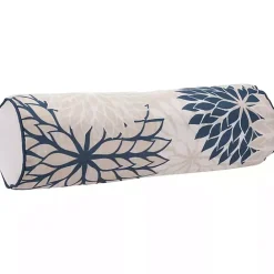 Hot Kirklands Home Navy and Beige Floral Outdoor Bolster Pillow Blue