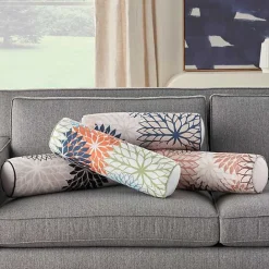 Hot Kirklands Home Navy and Beige Floral Outdoor Bolster Pillow Blue