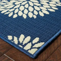Sale Kirklands Home Navy and Green Floral Vine Outdoor Area Rug, 3x5