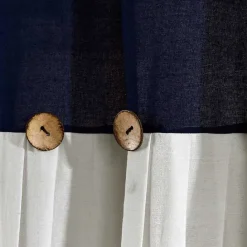 Sale Kirklands Home Navy and White Button Accent Linen Shower Curtain Blue