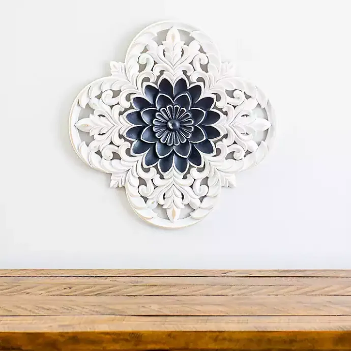 Clearance Kirklands Home Navy and White Medallion Carved Plaque Blue