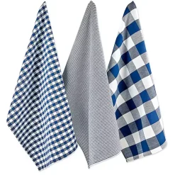Kirklands Home Navy and White Mixed Check Towels, Set of 3 Blue