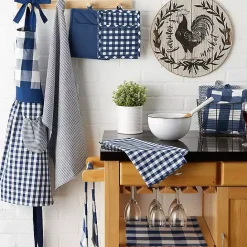 Kirklands Home Navy and White Mixed Check Towels, Set of 3 Blue