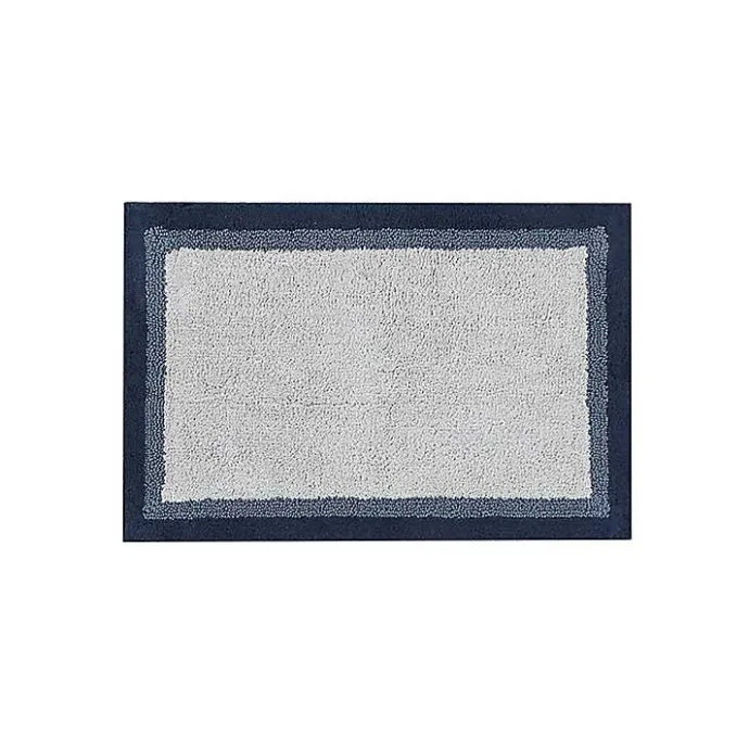 Clearance Kirklands Home Navy Border Cotton Bath Mat, 20x30 Blue