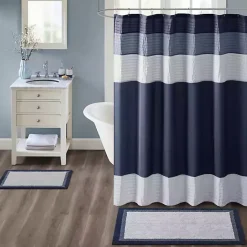 Clearance Kirklands Home Navy Border Cotton Bath Mat, 20x30 Blue