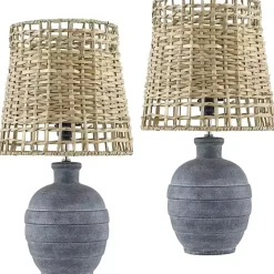 Outlet Kirklands Home Navy Ceramic 2-pc. Lamps with Seagrass Shades Blue