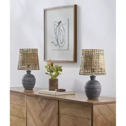 Outlet Kirklands Home Navy Ceramic 2-pc. Lamps with Seagrass Shades Blue