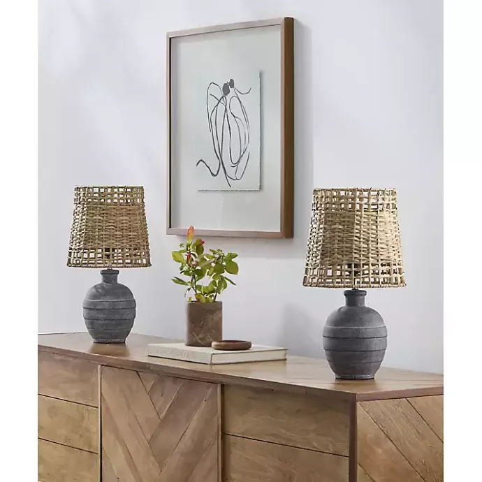 Outlet Kirklands Home Navy Ceramic 2-pc. Lamps with Seagrass Shades Blue