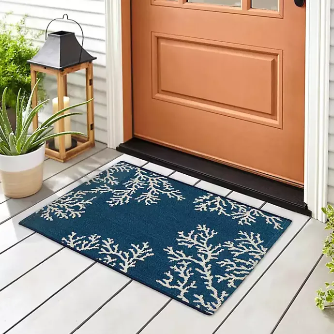 Clearance Kirklands Home Navy Blue Coral Indoor/Outdoor Rug, 2x3