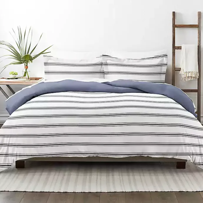 New Kirklands Home Navy Blue Echo Stripe 3-pc. Queen Duvet Cover Set