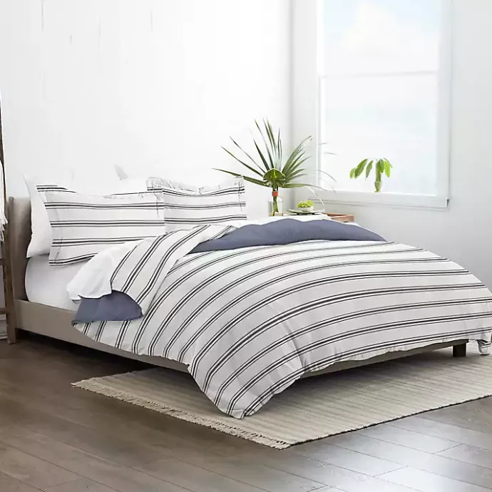 New Kirklands Home Navy Blue Echo Stripe 3-pc. Queen Duvet Cover Set