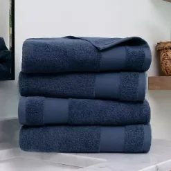 Discount Kirklands Home Navy Essential Cotton Bath Towels, Set of 4 Blue