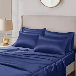 Clearance Kirklands Home Navy Satin 6-pc. Queen Sheet Set Blue
