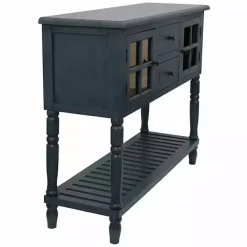 New Kirklands Home Navy Slatted Windowpane Console Table Blue