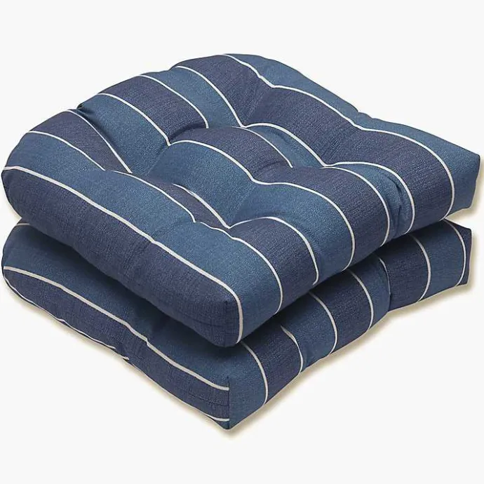 Discount Kirklands Home Navy Striped Outdoor Seat Cushions, Set of 2 Blue