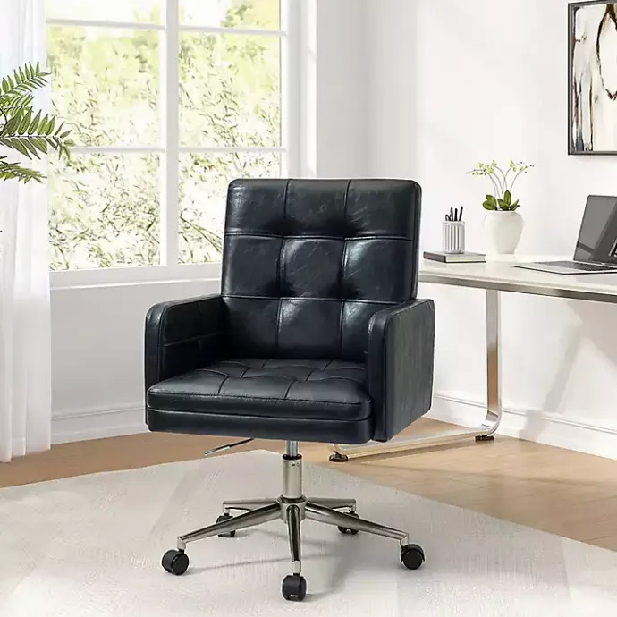 Sale Kirklands Home Navy Tufted Faux Leather Swivel Office Chair Blue