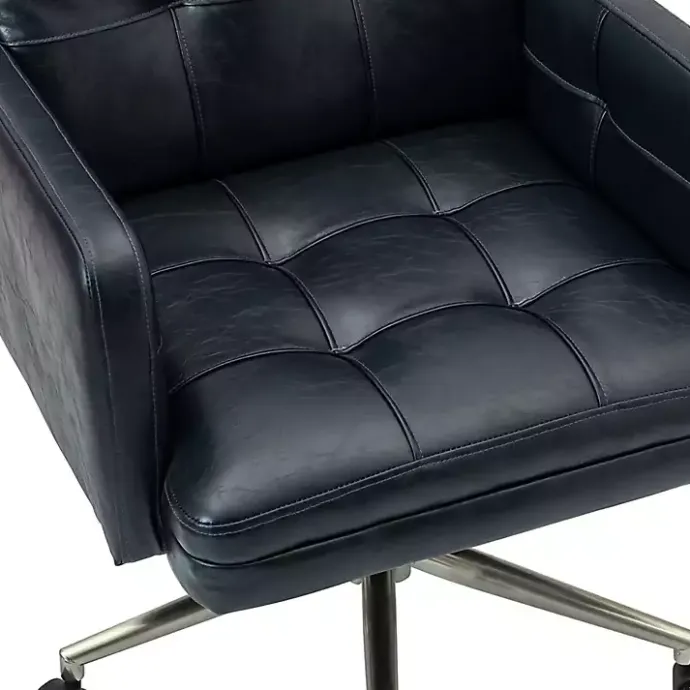 Sale Kirklands Home Navy Tufted Faux Leather Swivel Office Chair Blue