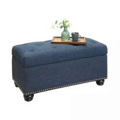 Clearance Kirklands Home Navy Tufted Jess Storage Ottoman Bench Blue