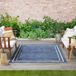 Sale Kirklands Home Navy Bordered Indoor/Outdoor Area Rug, 5x7