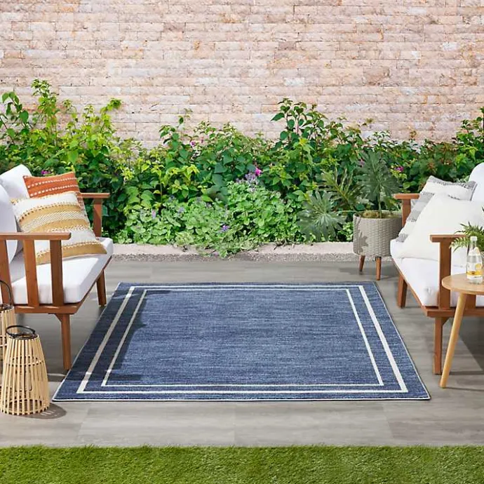Sale Kirklands Home Navy Bordered Indoor/Outdoor Area Rug, 5x7
