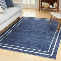Sale Kirklands Home Navy Bordered Indoor/Outdoor Area Rug, 5x7
