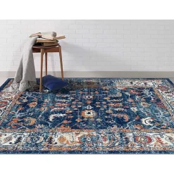 Kirklands Home Navy Bordered Pattern Area Rug, 5x7
