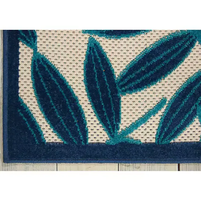 New Kirklands Home Navy Botanical Leaves Outdoor Area Rug, 9x13