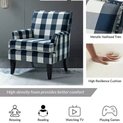 Clearance Kirklands Home Navy Buffalo Check Upholstered Armchair Blue
