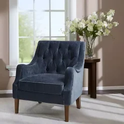 New Kirklands Home Navy Button Tufted Accent Chair Blue