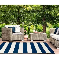 New Kirklands Home Navy Cabana Stripe Indoor/Outdoor Area Rug, 3x5