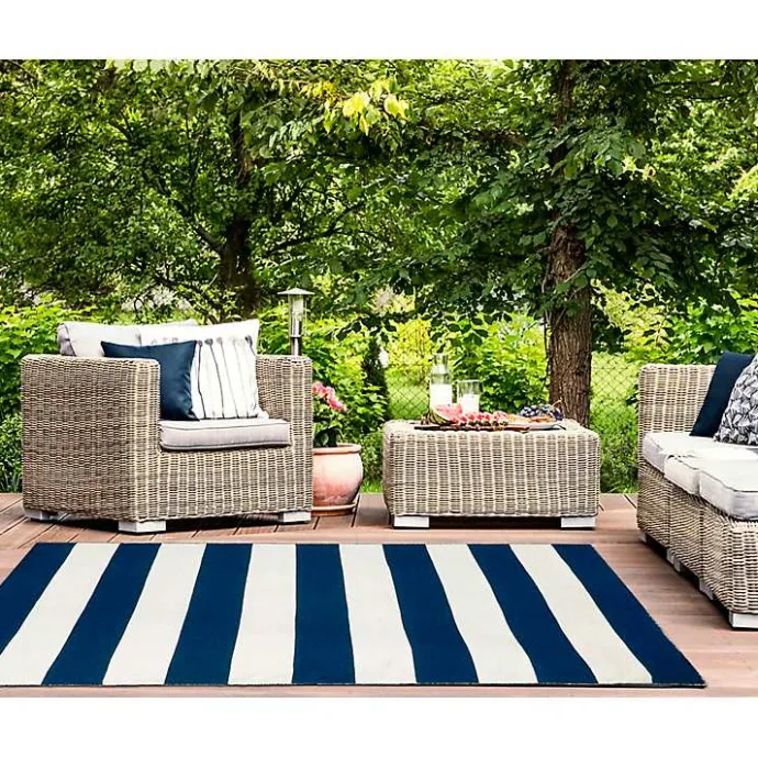 New Kirklands Home Navy Cabana Stripe Indoor/Outdoor Area Rug, 3x5