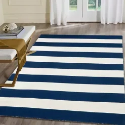 Hot Kirklands Home Navy Cabana Stripe Indoor/Outdoor Area Rug, 5x7
