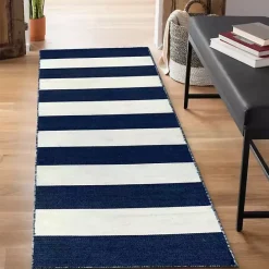 Kirklands Home Navy Cabana Stripe Indoor/Outdoor Runner, 2x8