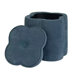 Kirklands Home Navy Chenille Flower Storage Ottoman Blue