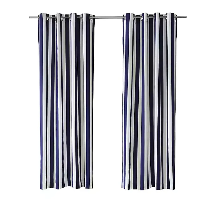 New Kirklands Home Navy Coastal Stripe Outdoor Curtain Panel, 96 in.