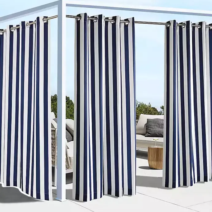 New Kirklands Home Navy Coastal Stripe Outdoor Curtain Panel, 96 in.