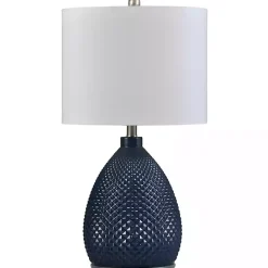 Online Kirklands Home Navy Diamond Cut Glass Table Lamp White