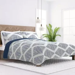 Kirklands Home Navy Diamond Line Reversible 3-pc. Queen Quilt Set