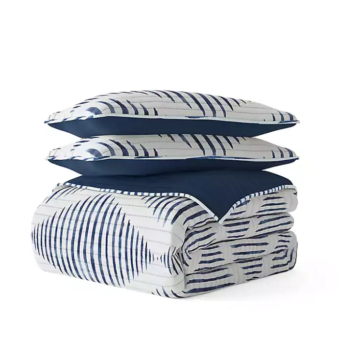 New Kirklands Home Navy Diamond Line Reversible 3-pc. King Quilt Set