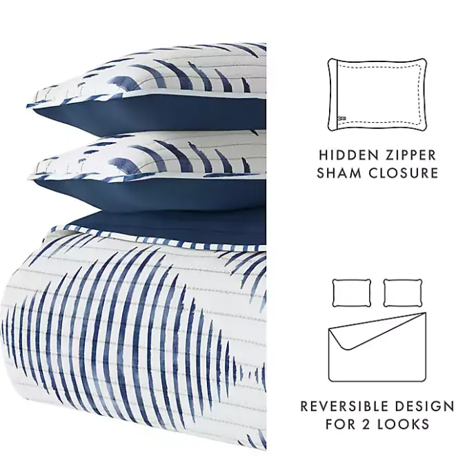 New Kirklands Home Navy Diamond Line Reversible 3-pc. King Quilt Set