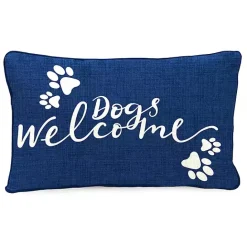 Outlet Kirklands Home Navy Dogs Welcome Outdoor Lumbar Pillow