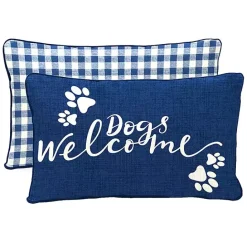 Outlet Kirklands Home Navy Dogs Welcome Outdoor Lumbar Pillow