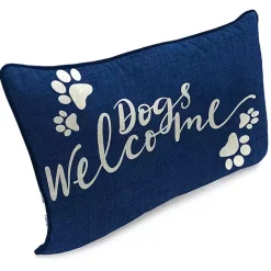 Outlet Kirklands Home Navy Dogs Welcome Outdoor Lumbar Pillow