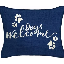 Outlet Kirklands Home Navy Dogs Welcome Outdoor Lumbar Pillow