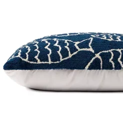 New Kirklands Home Navy Embroidered Fish Outdoor Lumbar Pillow