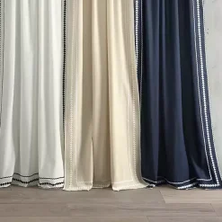 Sale Kirklands Home Navy Embroidered Ric Rac Curtain Panel, 84 in. Blue